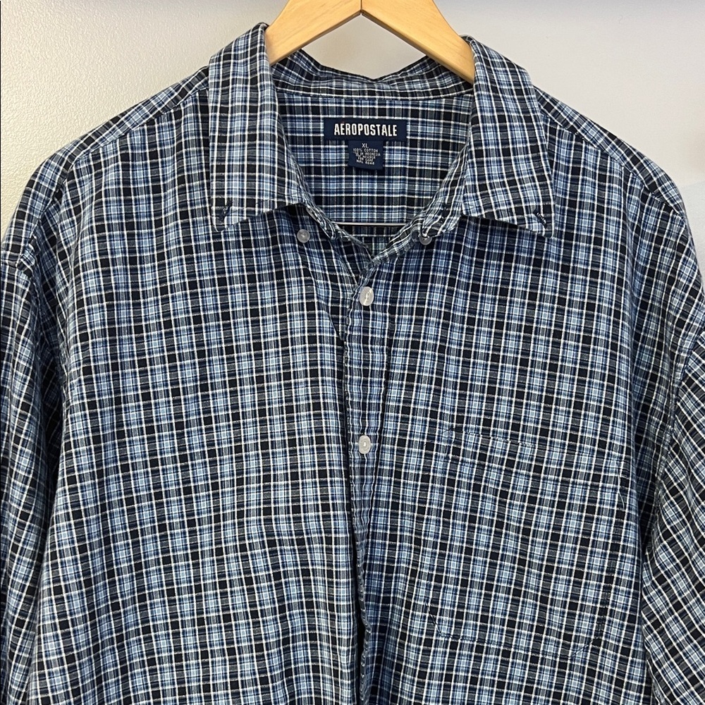 Aeropostale Men's Blue and White Checkered Shirt Sz XL